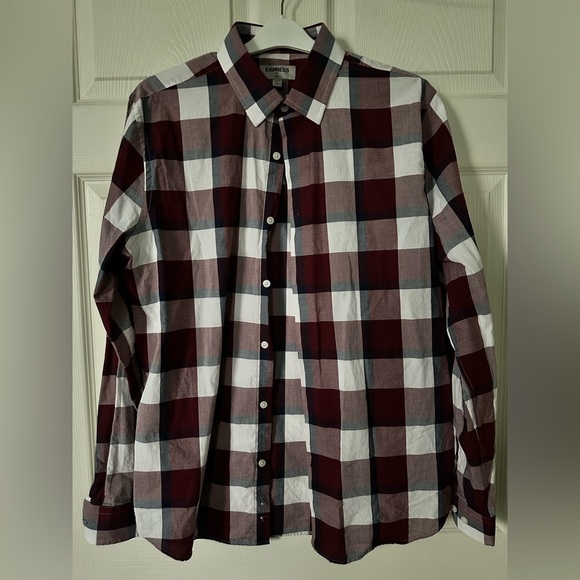 Express Men’s Red/White Slim Fit Plaid Button Down Shirt Size L - Picture 1 of 5